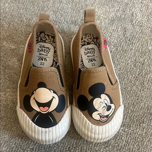 Disney Brown and White Sneakers with Mickey and Minnie Design